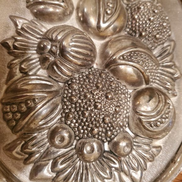 Mid-Century Vintage Handmade Nickel Bowl Raised Vegetable Design and Handles - Picture 5 of 9